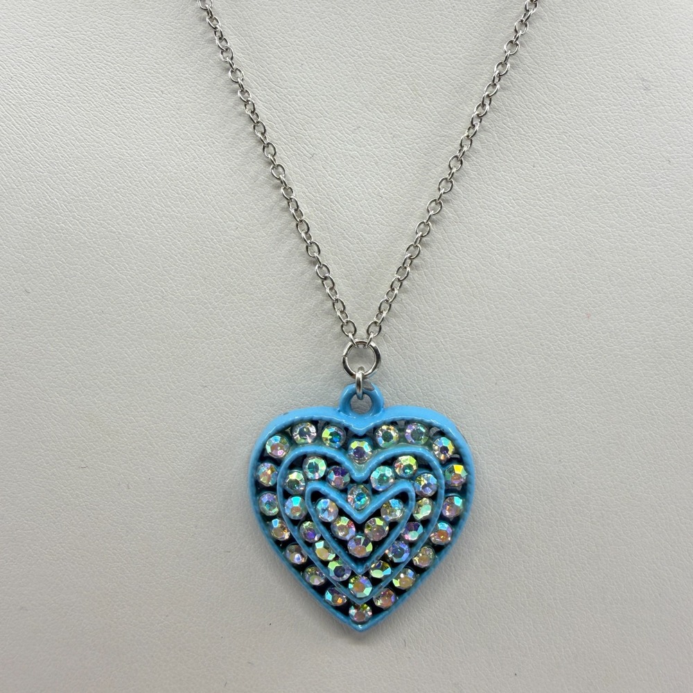 Blue Heart Crystal Layering Necklace Statement Y2K Aesthetic Funky Gift Jewelry